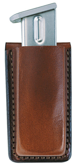 Bianchi 10737 Open Top Mag Pouch  Single Tan Leather Belt Clip Compatible w/ 9mm/40/ 45/380 Belts 1.75" Wide