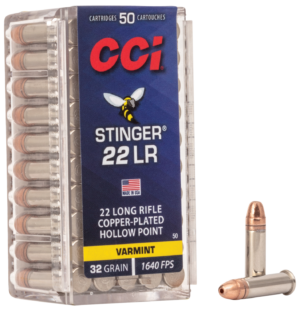 CCI 0050 Stinger 22LR 32gr Copper Plated Hollow Point 50 Per Box