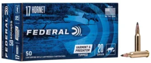AMERICAN EAGLE Varmint & Predator 17 Hornet 20 Grain Tipped Varmint 3610 fps 50 Rounds