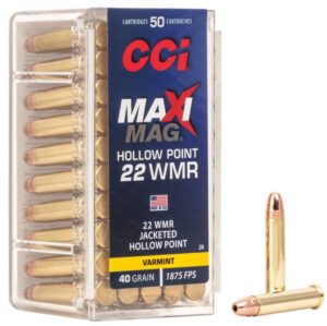 CCI Maxi-Mag 22 WMR 40 Grain Jacketed Hollow Point 1875 fps 50 Rounds